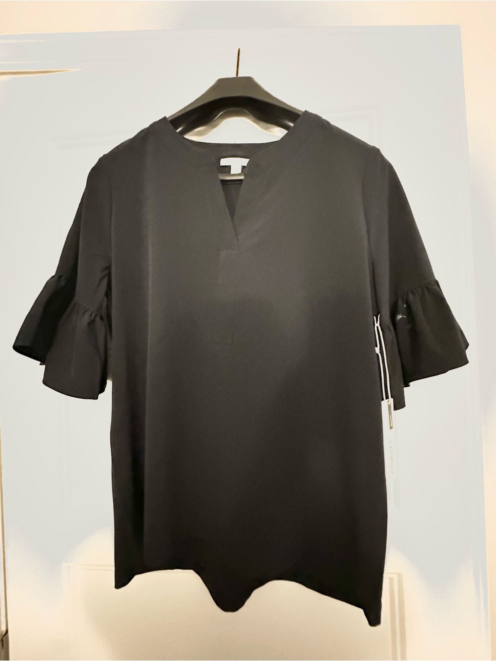 Chico's Navy Ruffle Sleeve V-Notch Tunic Blouse